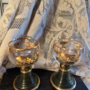 Vintage Roehmer stem glass goblets (2) with grapeleaf motif